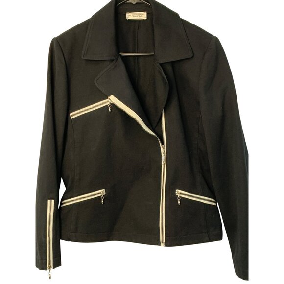 VTG M/L EUC St. John Sport Marie Gray Black Twill Jacket Asym Zip Stretch 8101 - Picture 9 of 13